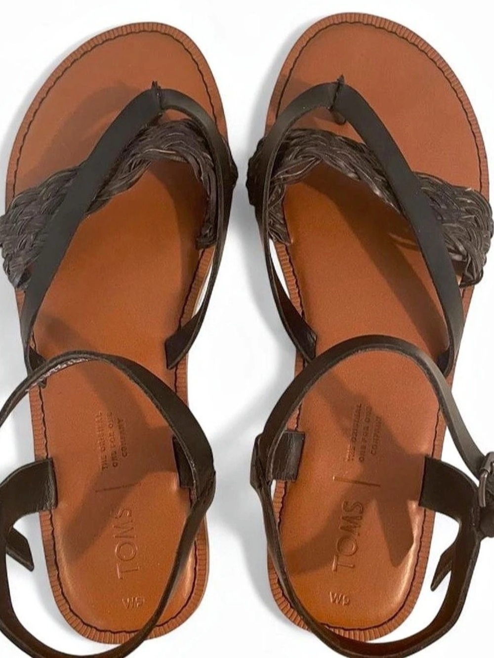TOMS Lexie Braided Ankle Strap Sandals in Brown & Black US 9